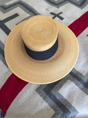 Wide Brim Straw Hat with Black Band